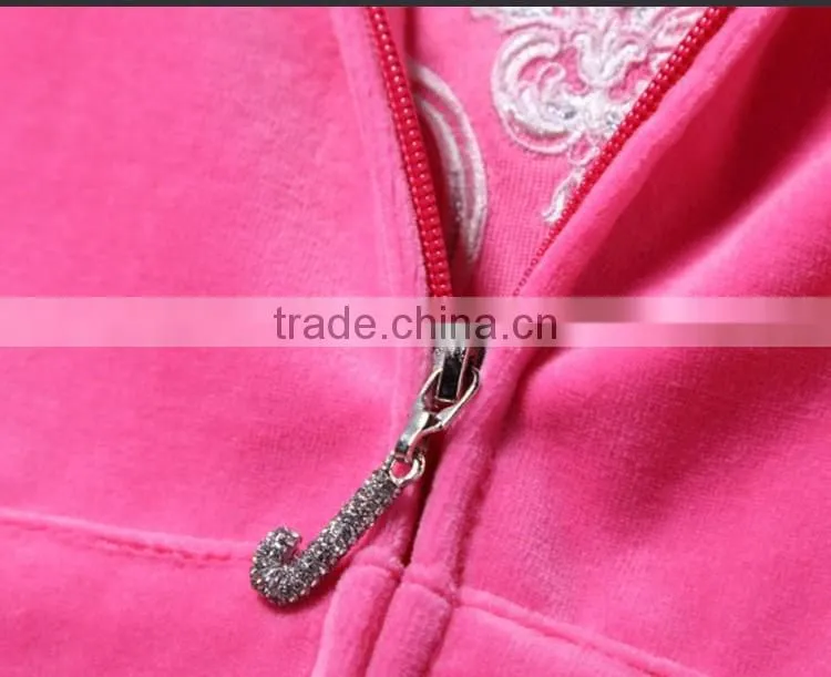 women velvet suit velour track suit lady hoody sweater OEM china
