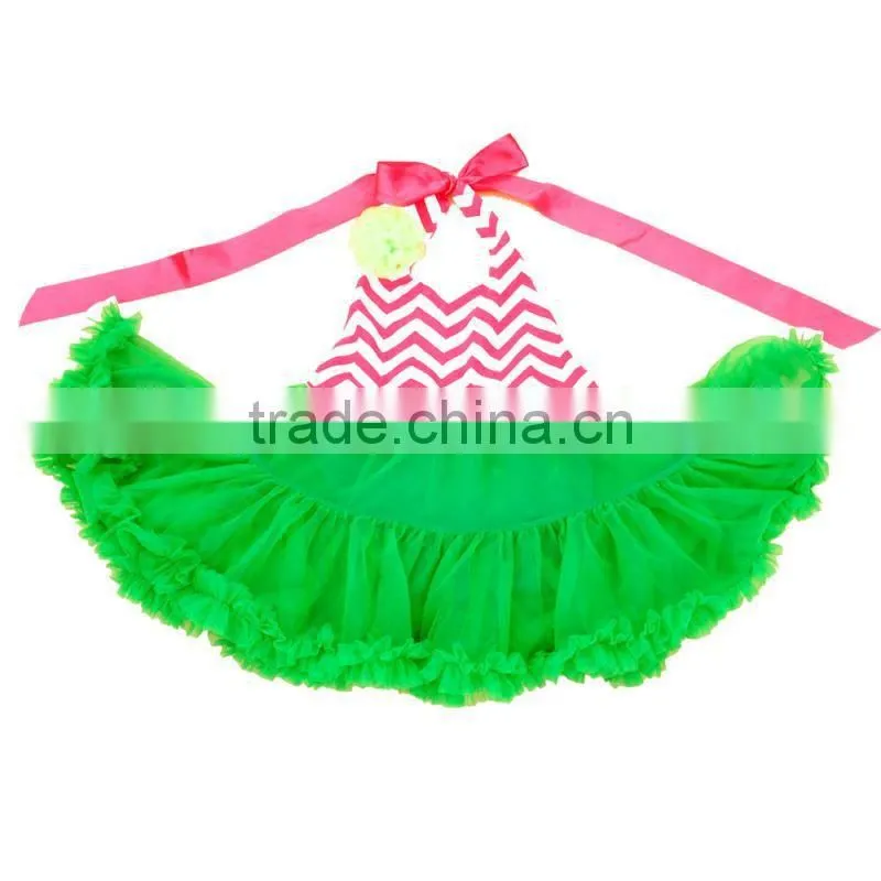 American girls multi color chevron satin halter dress with rose tutu dress