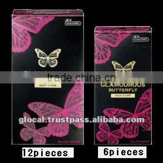 Japan female condom sex product 'GLAMOUROUS BUTTERFLY HOT' --- outside top jelly-coated --- 6p