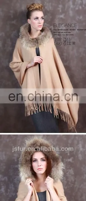 China manufacturer 2013 hand made raccon fur collar on beautiful cape