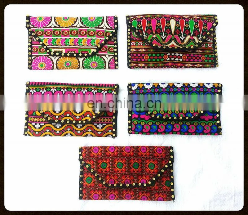 Buy Handmade traditional Indian vintage banjara tribal color full embroidered Gypsy ethnic boho women Evening purse clutch