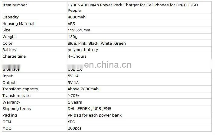 mobile power bank 4000mah external power bank super thin portable power charger battery