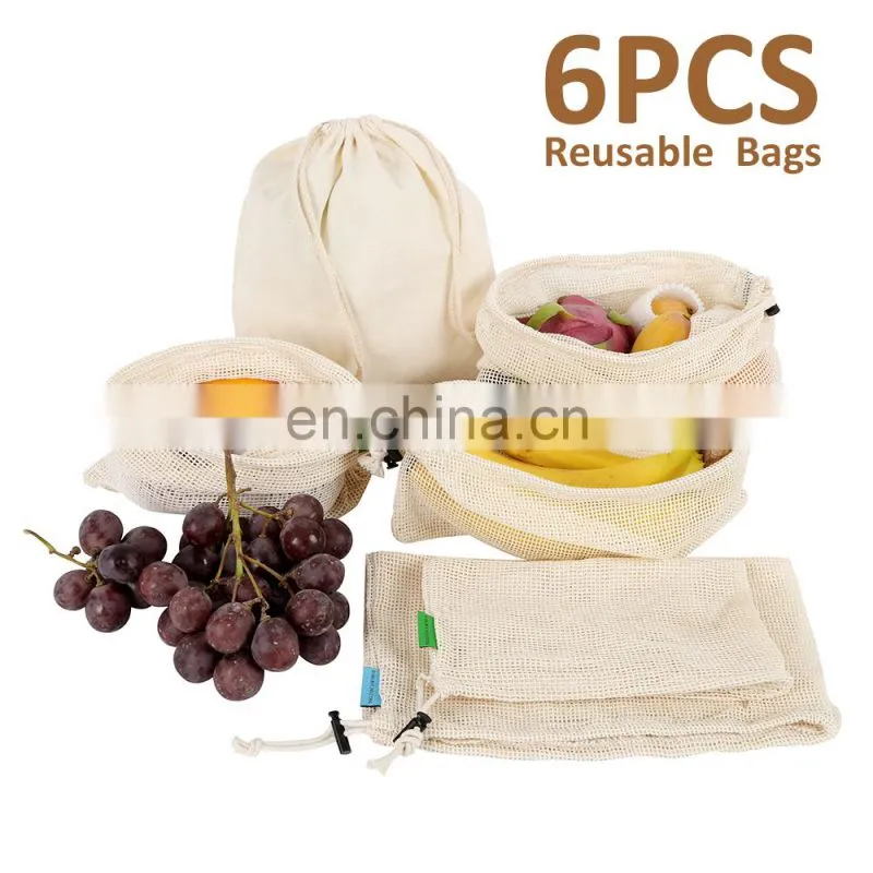 Cotton Canvas Mesh Storage Drawstring Washable Shopping Tote Bag