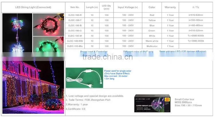 2015 best sales SAA Connected led holiday light, led christmas string light With CE RoHS