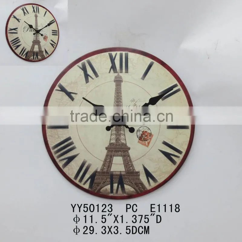 paris tower round metal wall clock, hang clock