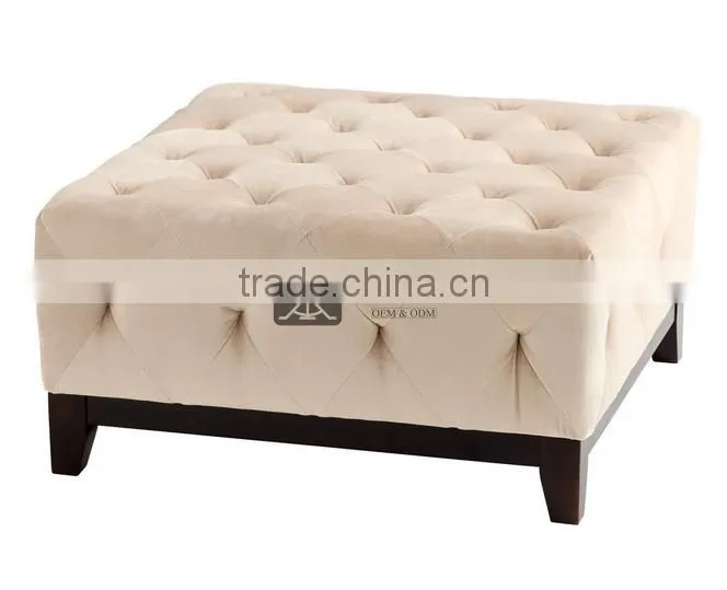 OT-099 Beech Wood Frame Tufted Fabric Ottoman