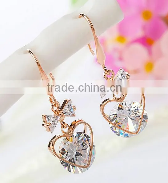 Fashion new model fancy gold earring,heart pendant earrings for girls