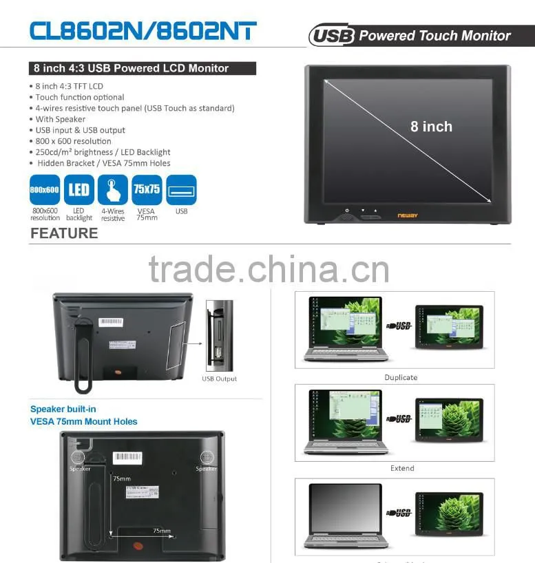 Hidden bracket VESA 75mm holes USB Power lcd monitor