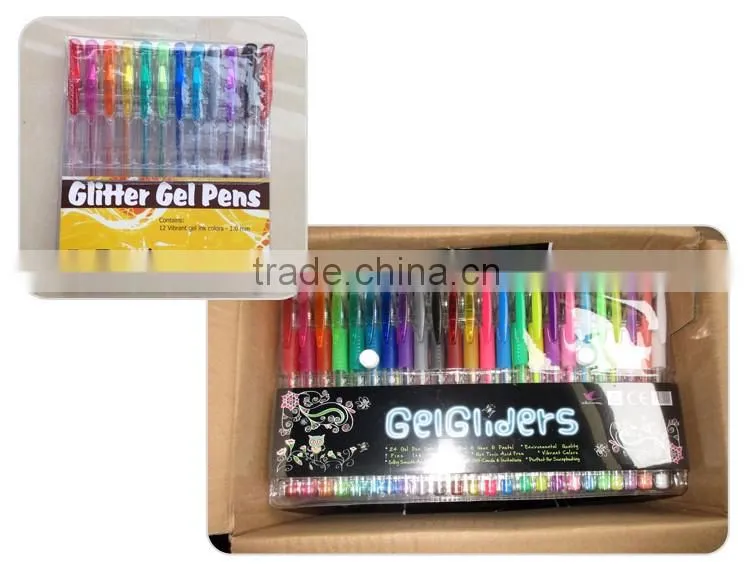 Rainbow color gel pen glitter logo ink pen pack