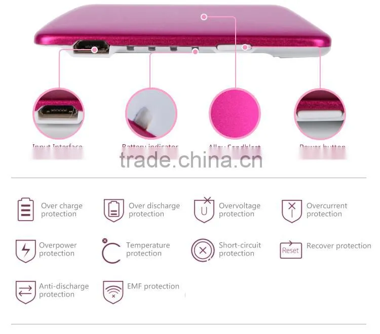 2015 credit card power bank 3200mah with built in cable universal power bank