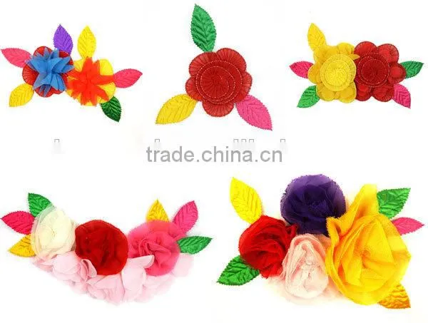 Vintage wholesale custom full colour chiffon flower applique embellishment for girls clothing SDYX011