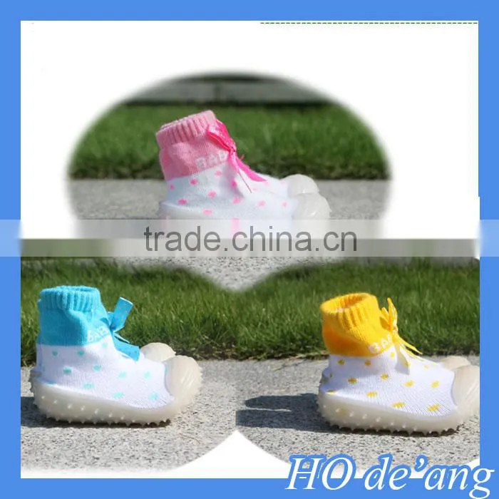 HOGIFT baby rubber sole sock shoes,Child-slip floor socks,Knitting multicolor bow socks