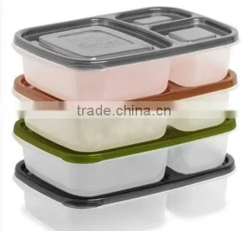 Food Grade 3 compartments Plastic Bento Box with Lid FDA Approval Plastic Bento Box
