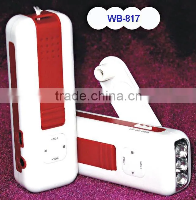Crank dynamo torch with FM radio