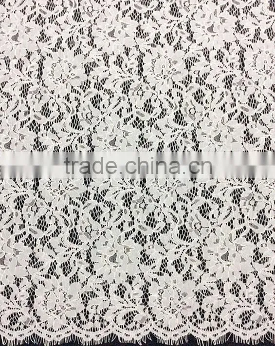 High Quality Nylon/Cotton White Eyelash Lace Knitted Fabric T8061