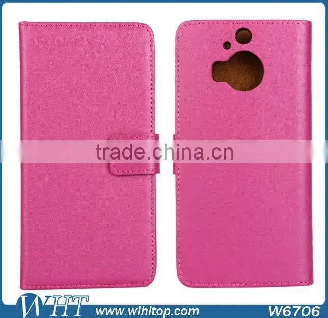 2015 New Products Wallet Real Leather Flip Stand Mobile Phone Case Cover for HTC One M9