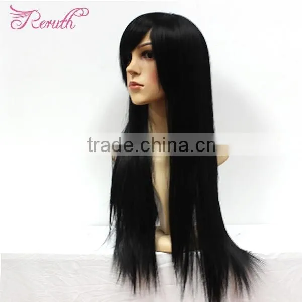 high quality fashion girl natural straight human hair wig with bangs