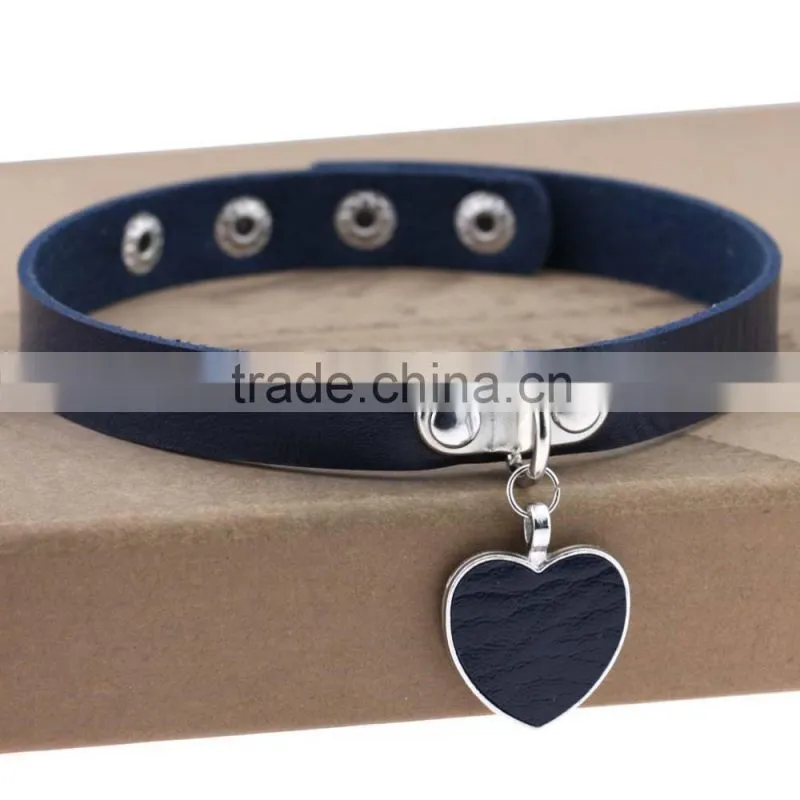 Wink Gal Trendy Chokers Necklaces Rock Style Leather Steam punk Punk Heart Necklace Pendants