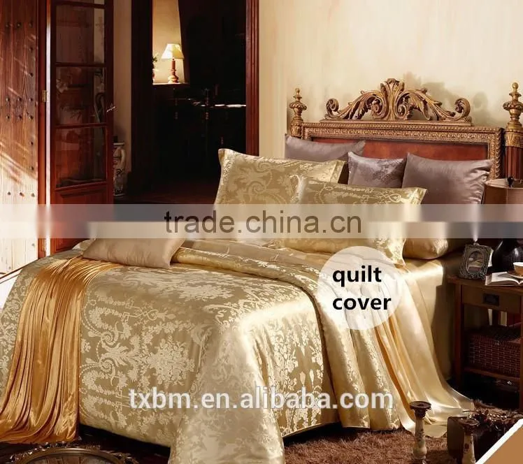 2015 Luxury Golden Yellow Pure Silk 4 pcs bedding sets