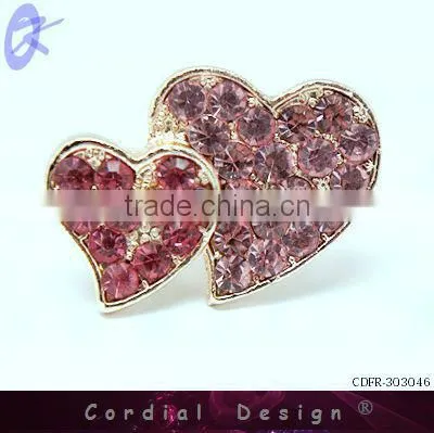 new wholesale fashion double heart rhinestone cheap ring