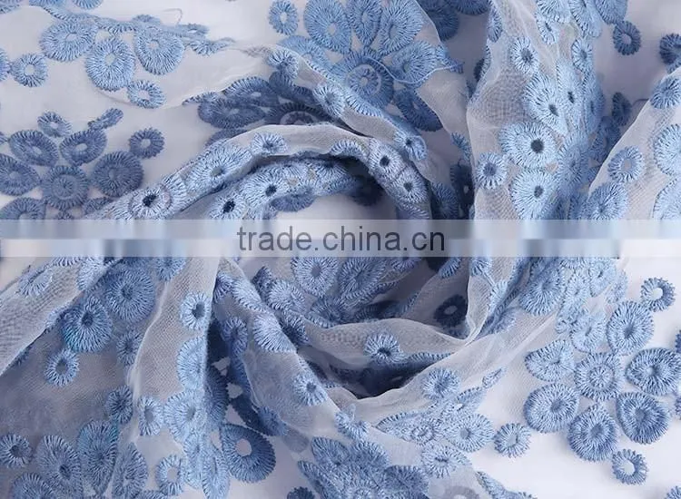 Wholesale fabric new type dress blue lace embroidery fabric