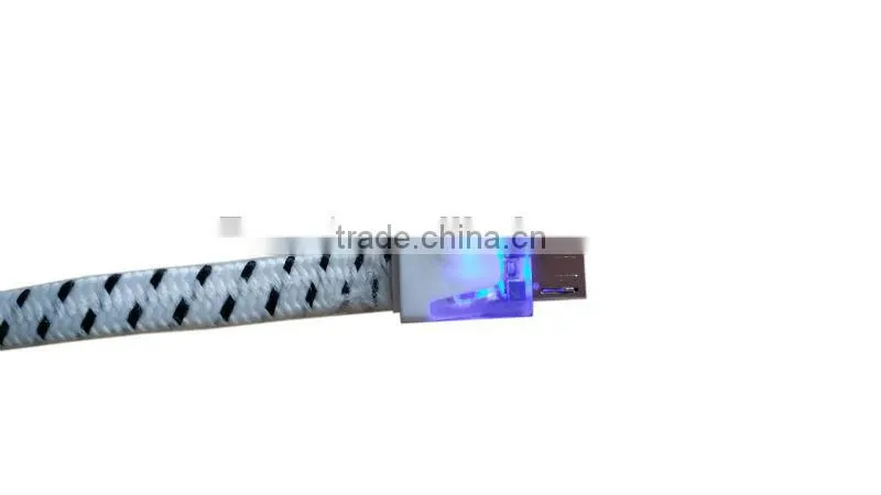 OEM Fabric Braided LED Light Micro USB data Sync Charging Cable for HTC Nokia Samsung