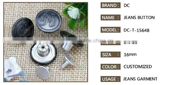 Fashion custom design metal studs demin buttons for clothing