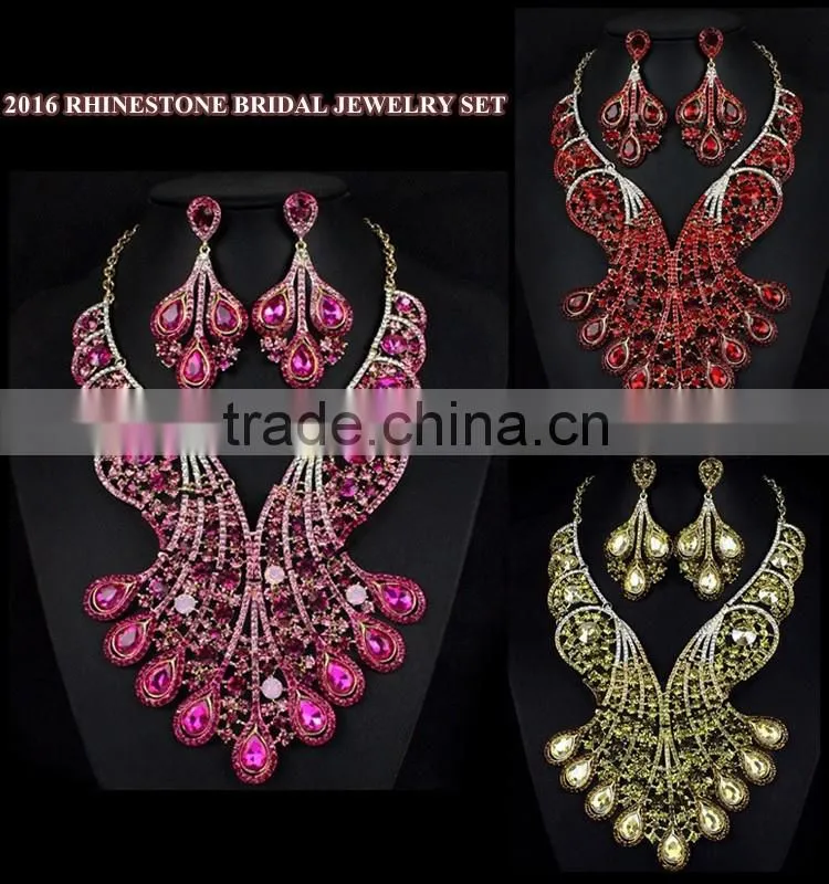 2016 big flower bridal wedding jewelry set/ african statement rhinestone jewelry set