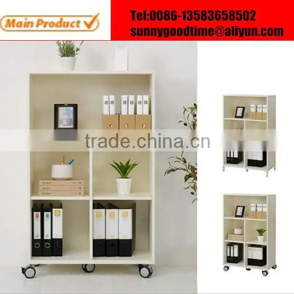 Cheap wooden movable book rack with wheels