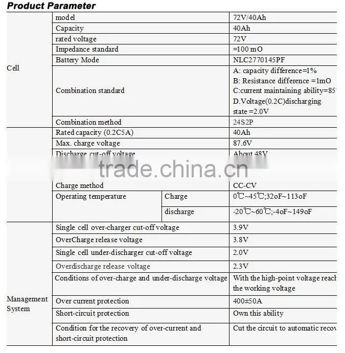 72v 40Ah solar system Li-ion lithium battery 18650p