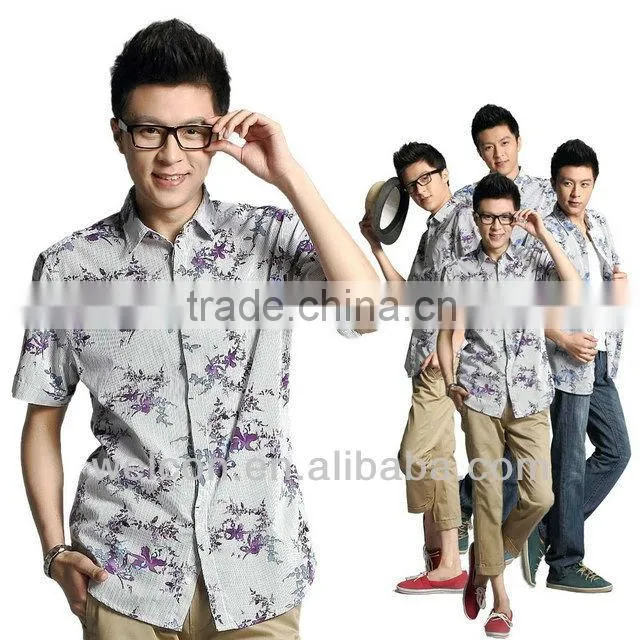 Latest brand design European style fancy fashion pure cotton short sleeve casual men print shirt