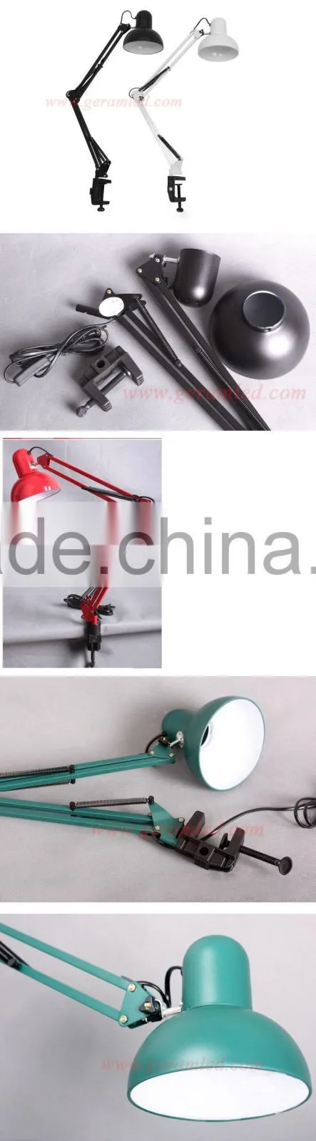 Clamp Reading Lamp, Swing Arm Office Desk Lamp, Chinese Classic Metal Office Table Lamp