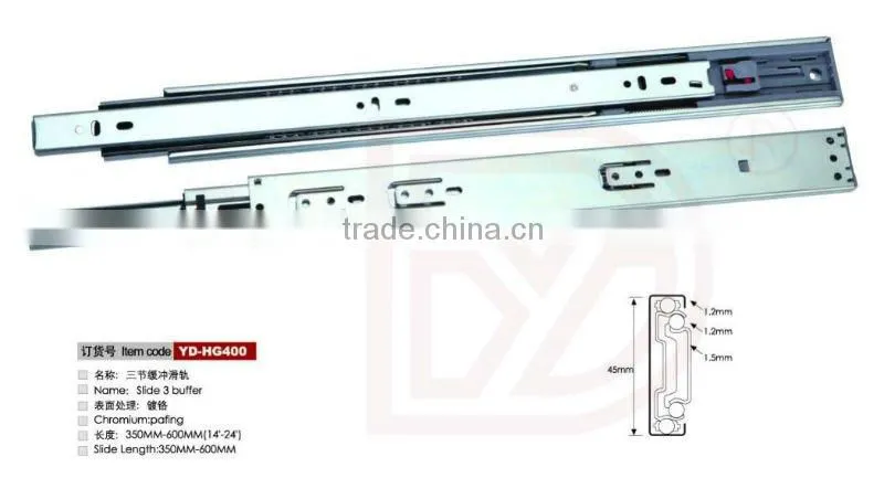 45mm 3 fold Iron soft close drawer slides ball bearing roller drawer slide
