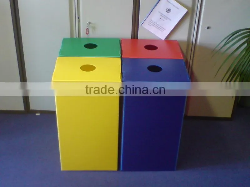 Blue pp corrugated recycling bins in office