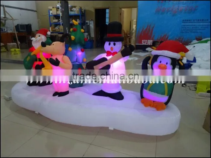 Newest Xmas Outdoor Decoration Inflatable Snowman on Motorcycle with Penguin