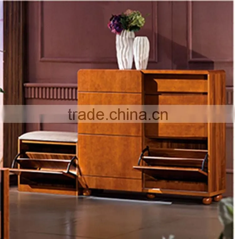 modern stylish wood functional shoe cabinet and stool