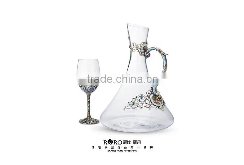 RORO Classic Pattern enamel home decoration pewter design craft goblet crystal red wine glass set