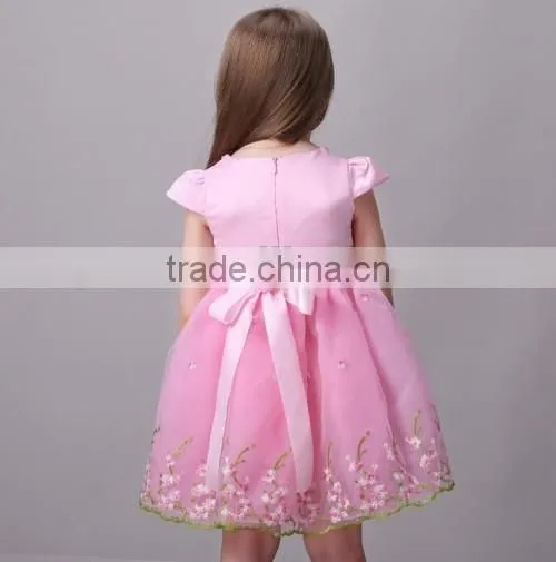 2016 new designs embroidered fashion kids girls dresses Princess flower baby kids party dresses wholesale