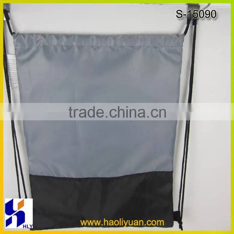 Custom recycled 210D polyester drawstring bags with leather pad