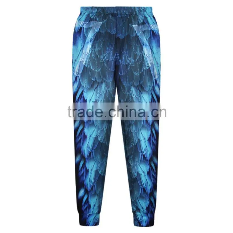 Hot Sale Plus Size Women Sweatpants 3D Print Blue Feather Pants N18-9