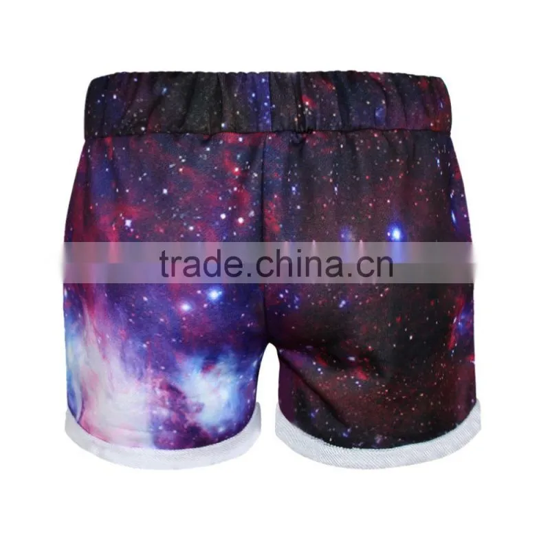 2015 Women Shorts Sublimation Print Purple Galaxy Running Shorts Elastic Waist N16-10