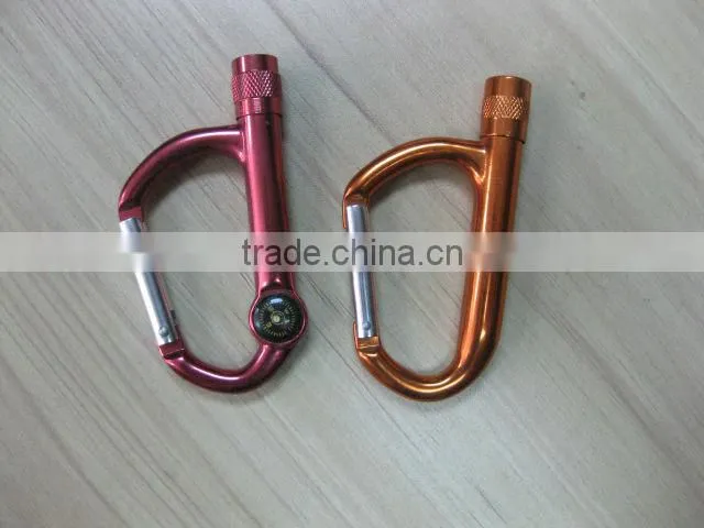 aluminium led flashlight with carabiner and compass