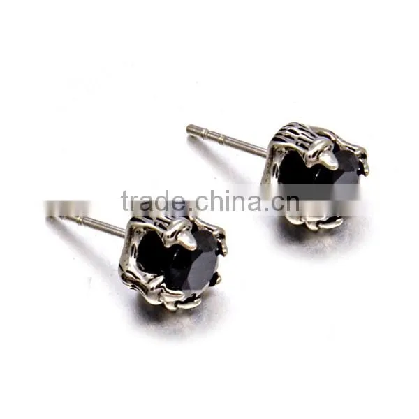 2016 new design stainless steel earring for men plaw with black stone earring