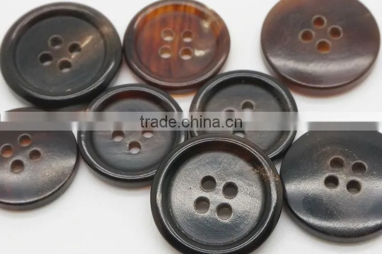 4 Holes 32L(20.32mm) and 24L(15.24mm) Real Brown Color Buffalo Horn Button for Suit Coat with Rim