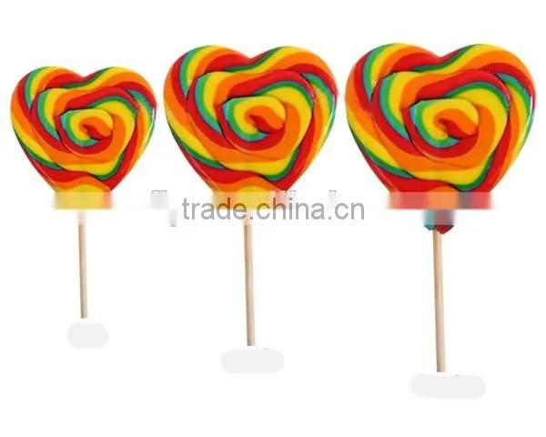 Individual Wrapped Fruit Flavour Sweets Flat Swirl rainbow heart shape lollipop