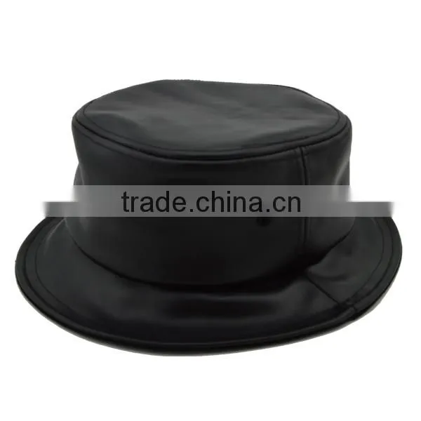 short brim designer wholesale black leather blank bucket hat