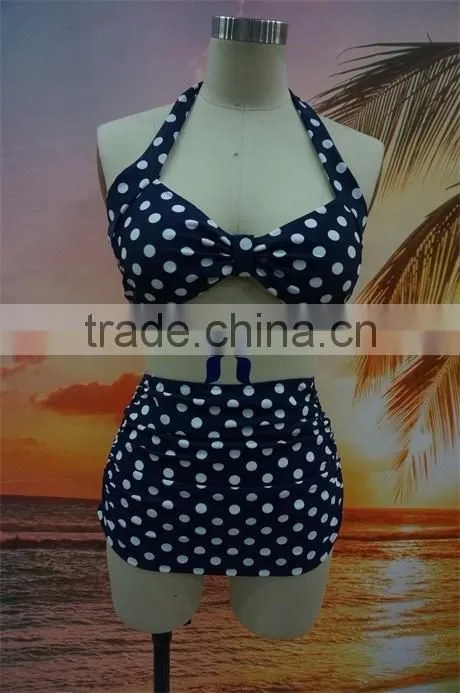 2016 Dot Print Halter High Waist Bikini For Mature Women
