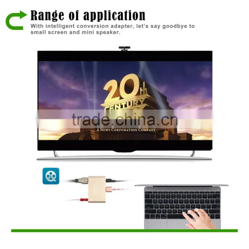 1080P HDMI And VGA+Audio Dual Display Converter Digital AV Multiport Adapter Golden