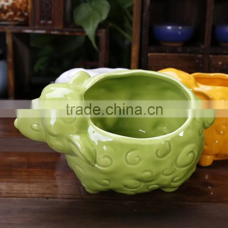Little sheep shape animal cheap ceramic flower pots and planter