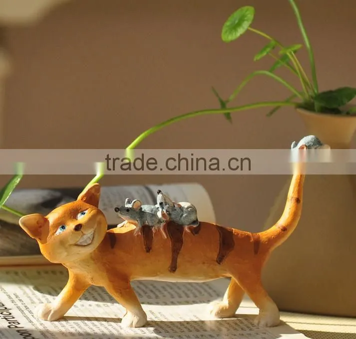 Antique mouse and cat resin life size cat statue